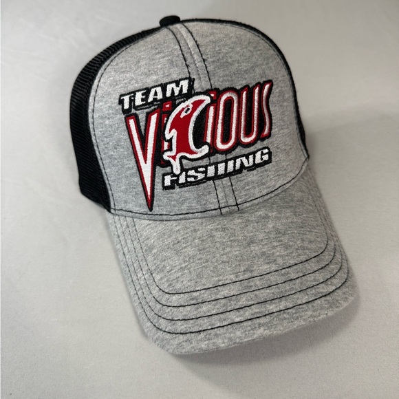 svp Other - Team Vicious Fishing‎ Trucker Hat Gray Black Snapback Mesh Cap